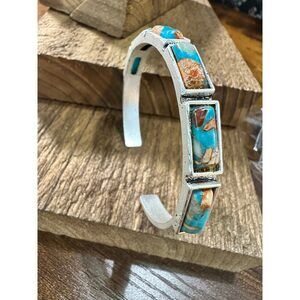 Bar Gemstone Cuff Bracelet in‎ Antique Silver Style, Southwestern Chic, Ships in